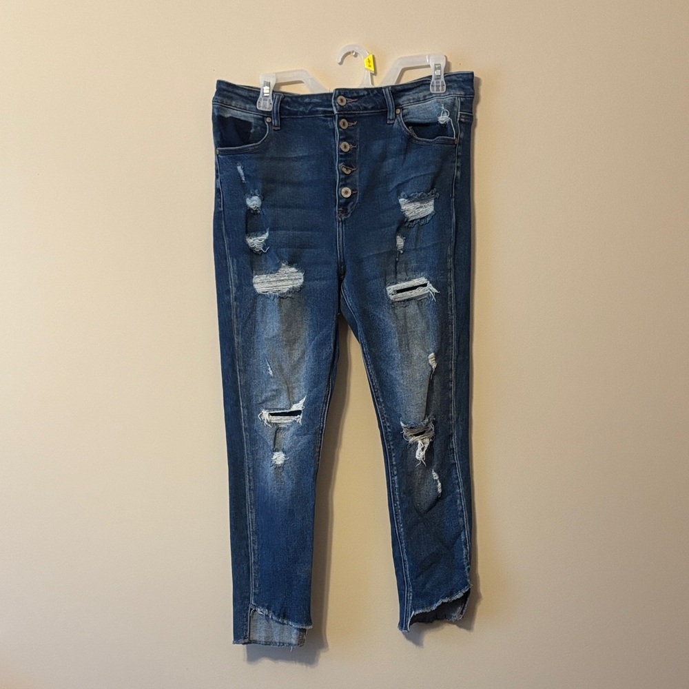 KanCan Dark Blue Distressed Ankle Jeans